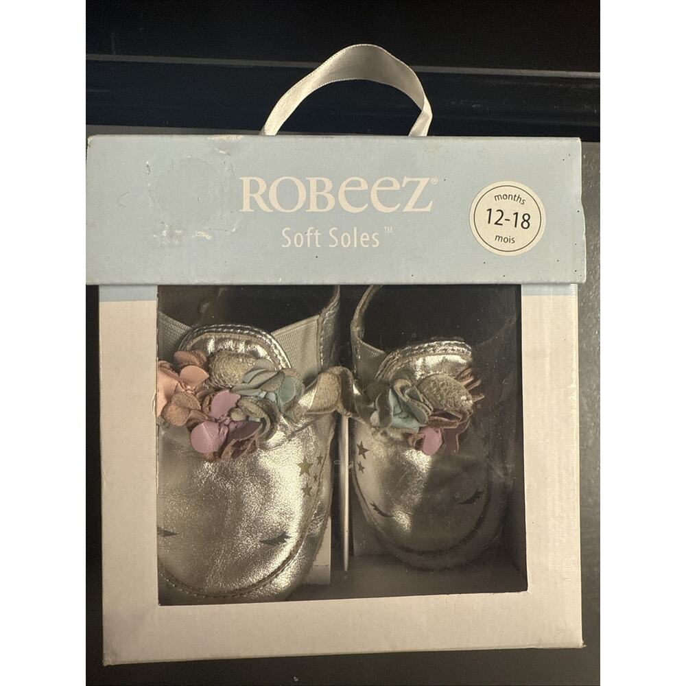 Robeez Soft Soles Leather Baby Shoes, 12-18 Months, Silver Unicorn